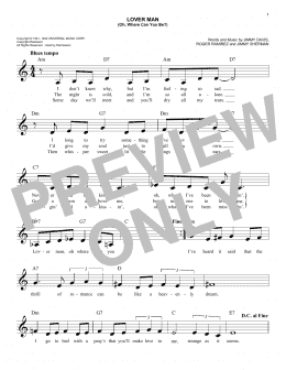 page one of Lover Man (Oh, Where Can You Be?) (Easy Lead Sheet / Fake Book)