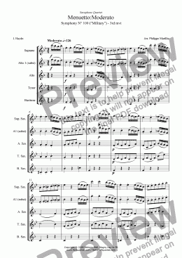 page one of Haydn - Menuetto from Symphony N� 100 (Sax Quartet)