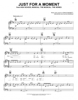 page one of Just For A Moment (from High School Musical: The Musical: The Series) (Piano, Vocal & Guitar Chords (Right-Hand Melody))