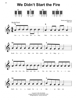 page one of We Didn't Start The Fire (Super Easy Piano)