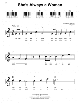 page one of She's Always A Woman (Super Easy Piano)