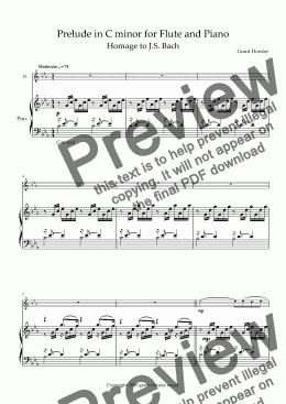page one of Prelude in C Minor for Flute and Piano. Homage to JS Bach- Intermediate level