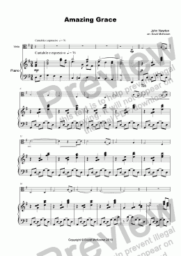 page one of Amazing Grace, Concert Solo for Viola and Piano