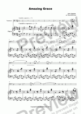 page one of Amazing Grace, Concert Solo for Trombone and Piano