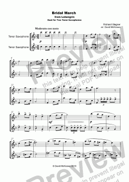 page one of Bridal March, "Here Comes the Bride", for Tenor Saxophone Duet