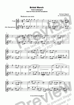 page one of Bridal March, "Here Comes the Bride", for Flute and Alto Saxophone Duet