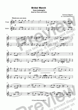 page one of Bridal March, "Here Comes the Bride", for Flute and Violin Duet