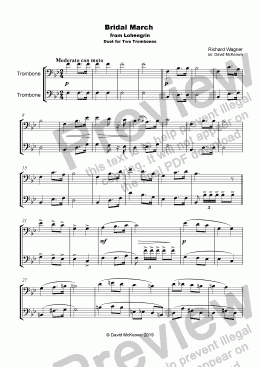 page one of Bridal March, "Here Comes the Bride", for Trombone Duet