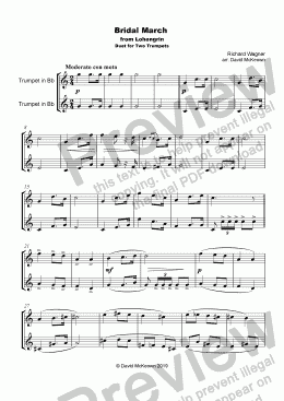 page one of Bridal March, "Here Comes the Bride", for Trumpet Duet