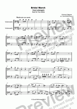 page one of Bridal March, "Here Comes the Bride", for Cello Duet