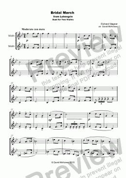 page one of Bridal March, "Here Comes the Bride", for Violin Duet