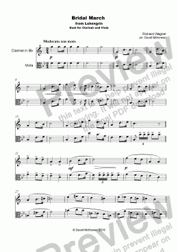 page one of Bridal March, "Here Comes the Bride", for Clarinet and Viola Duet