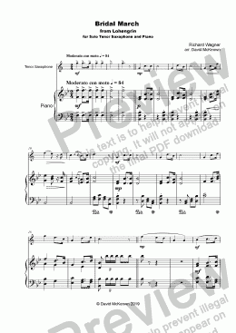 page one of Bridal March, "Here Comes the Bride", for solo Tenor Saxophone and Piano