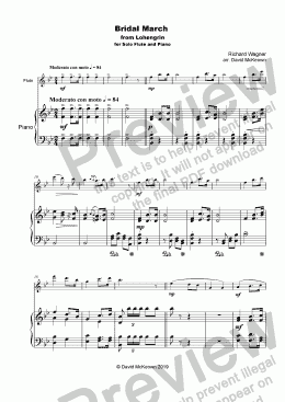 page one of Bridal March, "Here Comes the Bride", for solo Flute and Piano