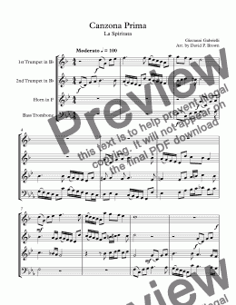 page one of Canzona Prima for Brass Quartet