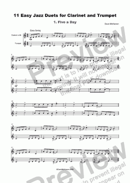 page one of 11 Easy Jazz Duets for Clarinet and Trumpet