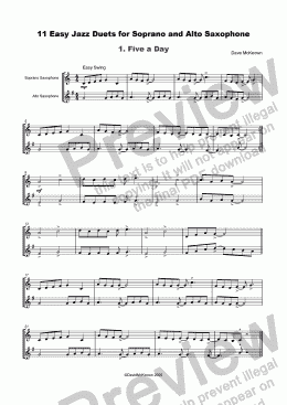 page one of 11 Easy Jazz Duets for Soprano and Alto Saxophone 