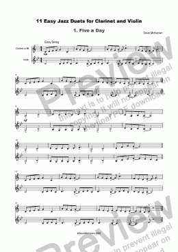page one of 11 Easy Jazz Duets for Clarinet and Violin