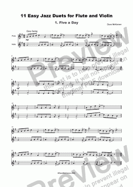 page one of 11 Easy Jazz Duets for Flute and Violin