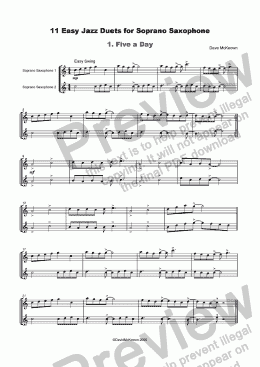 page one of 11 Easy Jazz Duets for Soprano Saxophone
