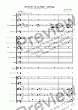 page one of Variations on an Israeli Folksong "Hine Ma Tov" for Orchestra