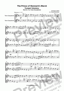 page one of Trumpet Voluntary, (Prince of Denmark's March), for Tenor Saxophone Duet