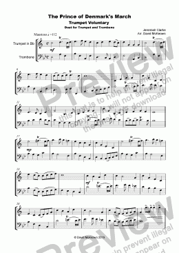page one of Trumpet Voluntary, (Prince of Denmark's March), for Trumpet and Trombone Duet