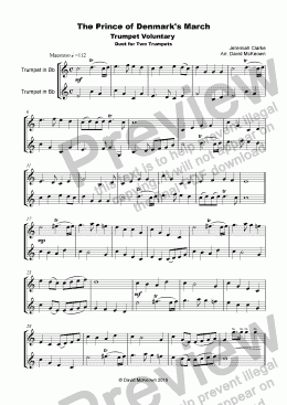 page one of Trumpet Voluntary, (Prince of Denmark's March), for Trumpet Duet