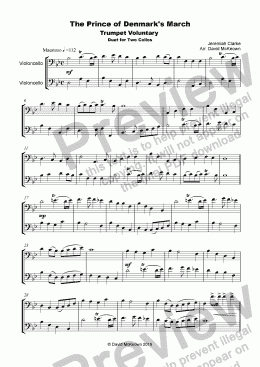 page one of Trumpet Voluntary, (Prince of Denmark's March), for Cello Duet