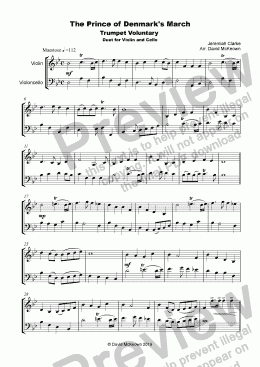 page one of Trumpet Voluntary, (Prince of Denmark's March), for Violin and Cello Duet