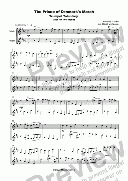 page one of Trumpet Voluntary, (Prince of Denmark's March), for Violin Duet