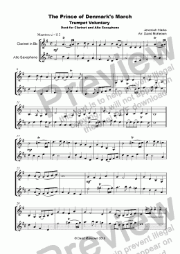 page one of Trumpet Voluntary, (Prince of Denmark's March), for Clarinet and Alto Saxophone Duet