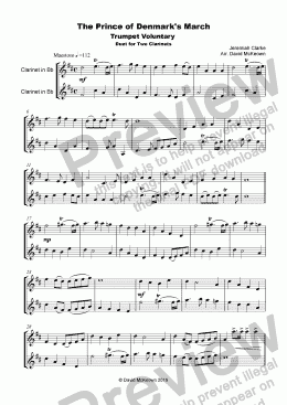 page one of Trumpet Voluntary, (Prince of Denmark's March), for Clarinet Duet