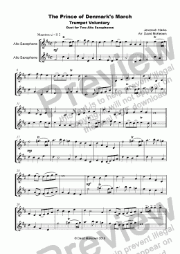 page one of Trumpet Voluntary, (Prince of Denmark's March), for Alto Saxophone Duet