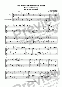 page one of Trumpet Voluntary, (Prince of Denmark's March), for Flute and Clarinet Duet
