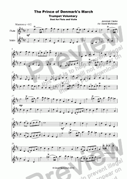 page one of Trumpet Voluntary, (Prince of Denmark's March), for Flute and Violin Duet