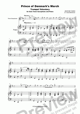 page one of Trumpet Voluntary, (Prince of Denmark's March), for solo Tenor Saxophone and Piano