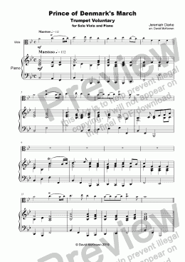 page one of Trumpet Voluntary, (Prince of Denmark's March), for solo Viola and Piano