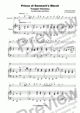 page one of Trumpet Voluntary, (Prince of Denmark's March), for solo Cello and Piano