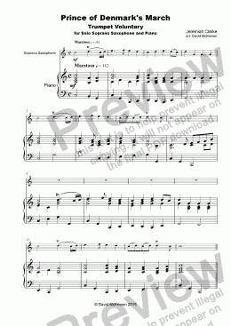 page one of Trumpet Voluntary, (Prince of Denmark's March), for solo Soprano Saxophone and Piano