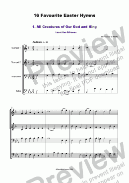 page one of 16 Favourite Easter Hymns for Brass Quartet, two Trumpets, Trombone and Tuba