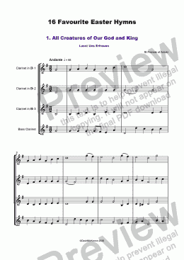 page one of 16 Favourite Easter Hymns for Clarinet Quartet or Choir