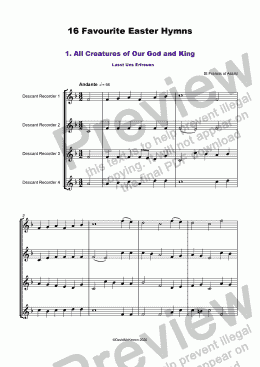 page one of 16 Favourite Easter Hymns for Desacant/Soprano Recorder Quartet