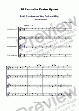 page one of 16 Favourite Easter Hymns for Saxophone Quartet AAAT, three Alto and one Tenor Saxophones
