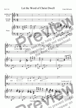 page one of Let the Word of Christ Dwell (Colossians 3:16)  - SATB w/piano