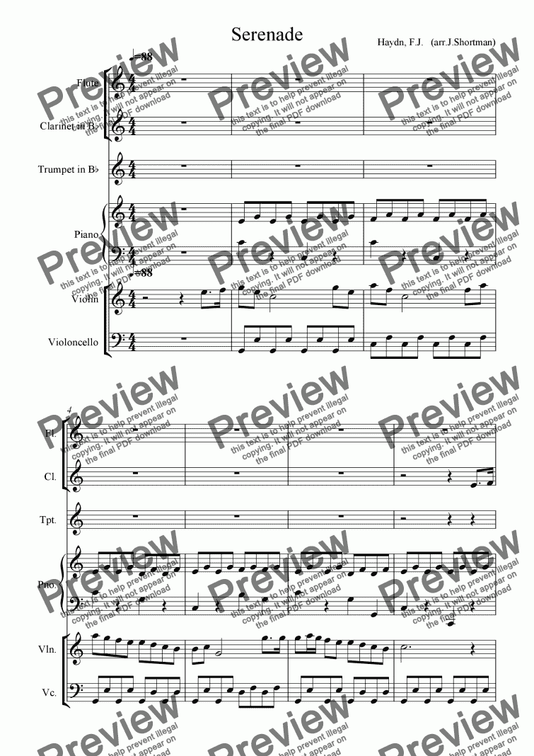 page one of HAYDN - Serenade (arranged for training orchestra)