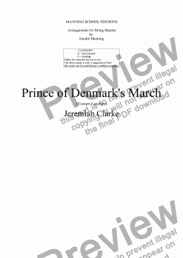 page one of CLARKE, J. - The Prince of Denmark's March - arr. for String Quartet by Gerald Manning