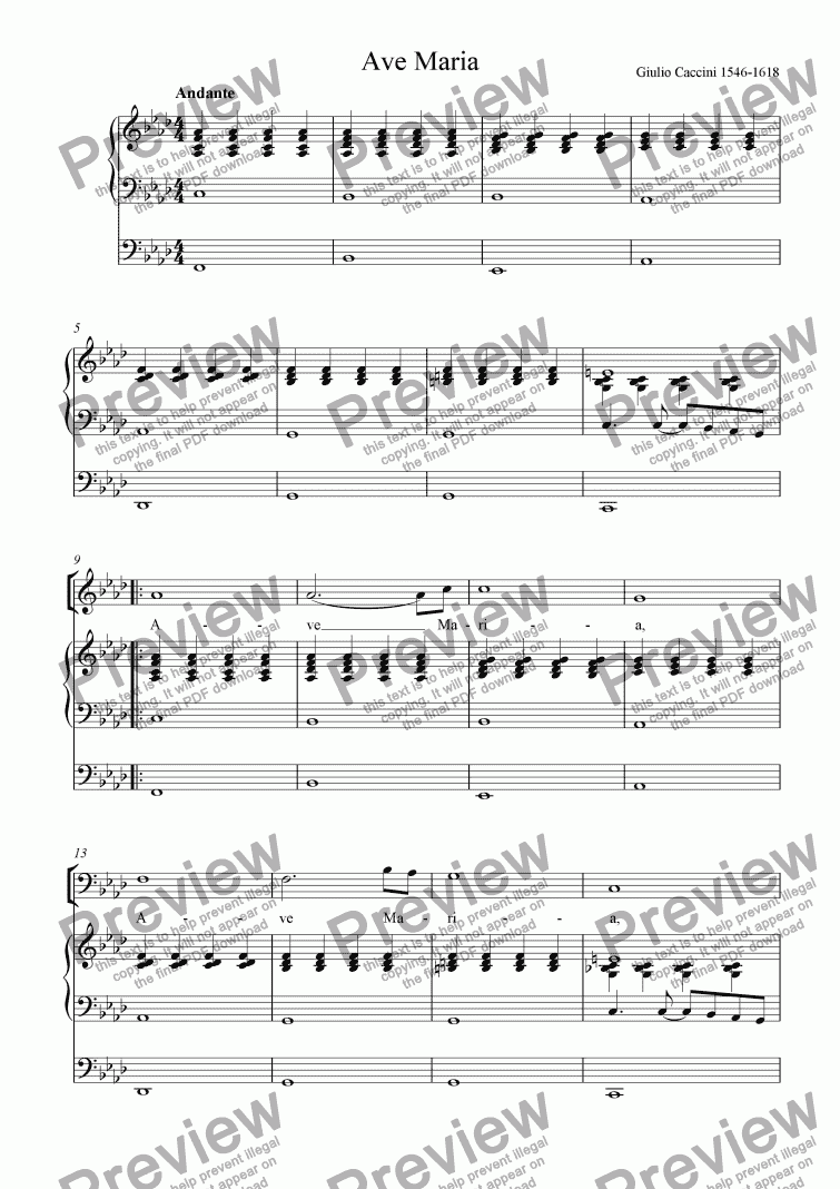 page one of Ave Maria by Caccini, duet for Soprano and Baritone; Organ