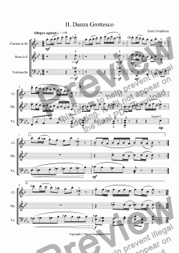 page one of Trio for Clarinet, Horn, and Violoncello Op. 11, Mvt. #2 Danza Grottesco