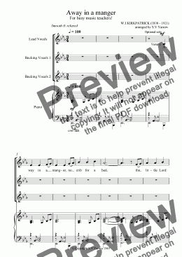 page one of Away in a manger - for busy music teachers!
